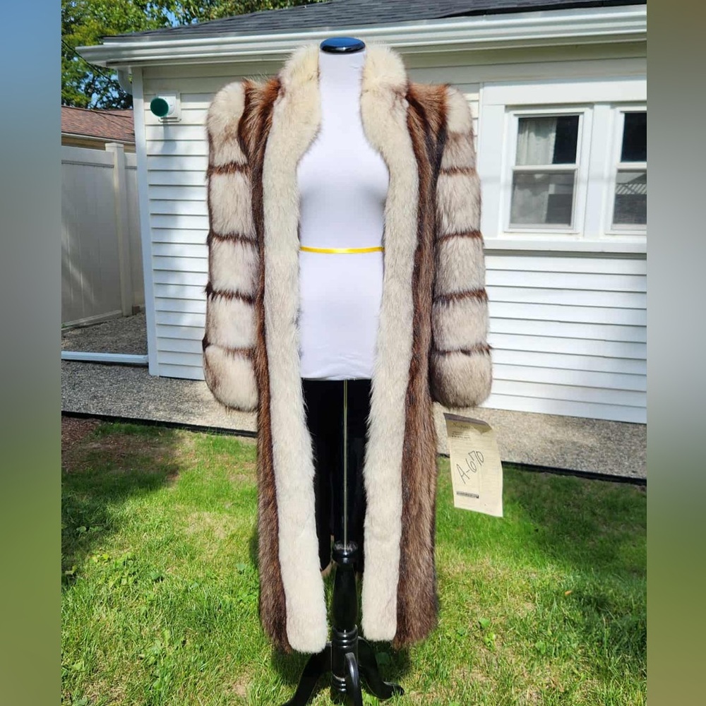 Luxurious Fur Coat with Brown and Cream Accents